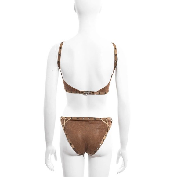 *SOLD* NWT Galliano Christian Dior VTG 2003 Brown Faux Leather Lace Up Bikini - Picture 3 of 12